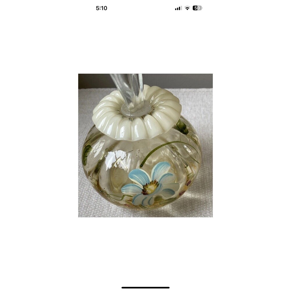 Fenton Art Glass Blue Daisy On Silken Sand Perfume Bottle And Stopper Signed* - Picture 4 of 8